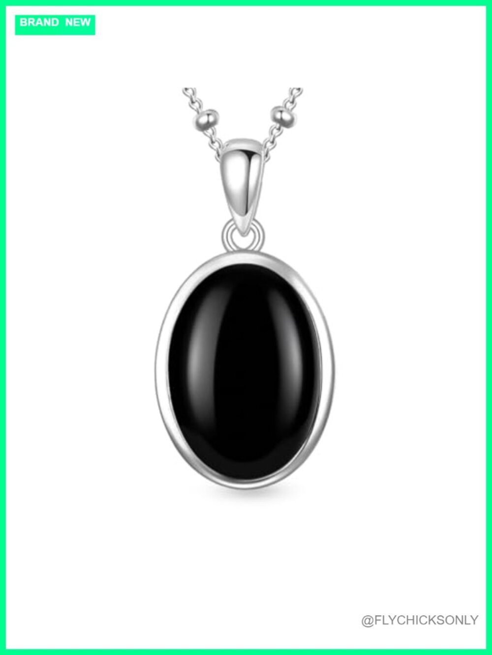 925 Sterling Silver Oval Black Onyx Pendant Necklace Gemstone